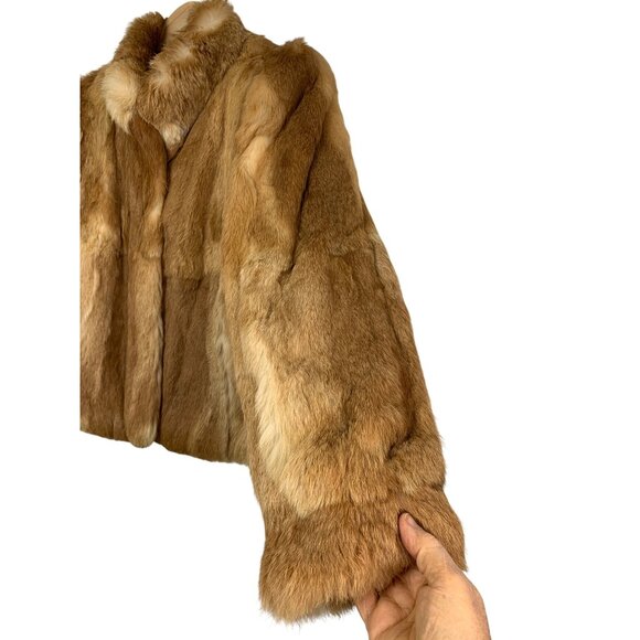 Vintage 80s Genuine Rabbit Fur Coat Size M Patchwork  RH10471 GUC Wide Sleeve - Picture 3 of 8